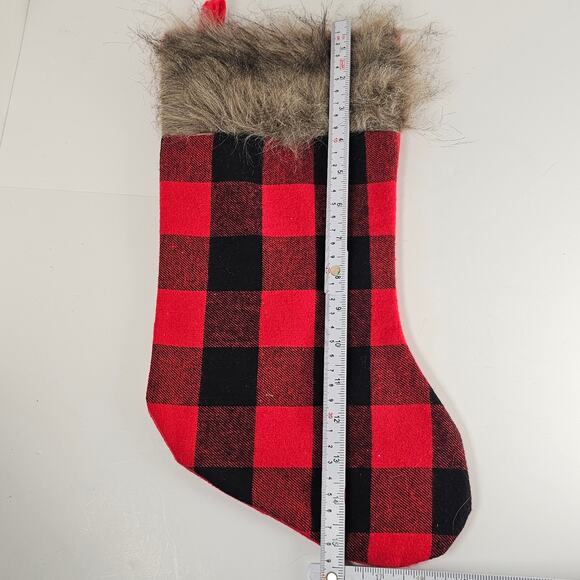 Buffalo Plaid Christmas Stocking Faux Fur Cuff 15" Holiday Decor Red Black - Picture 4 of 8